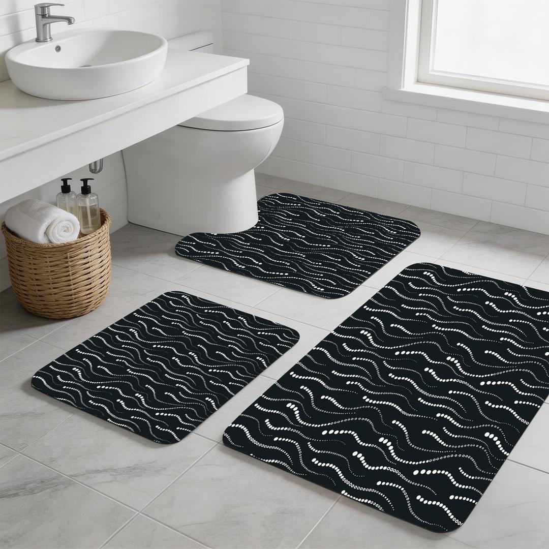 Blotixn 3PCS Absorbent Bath Mat, Quick Dry Non Slip Bath Rug, Black