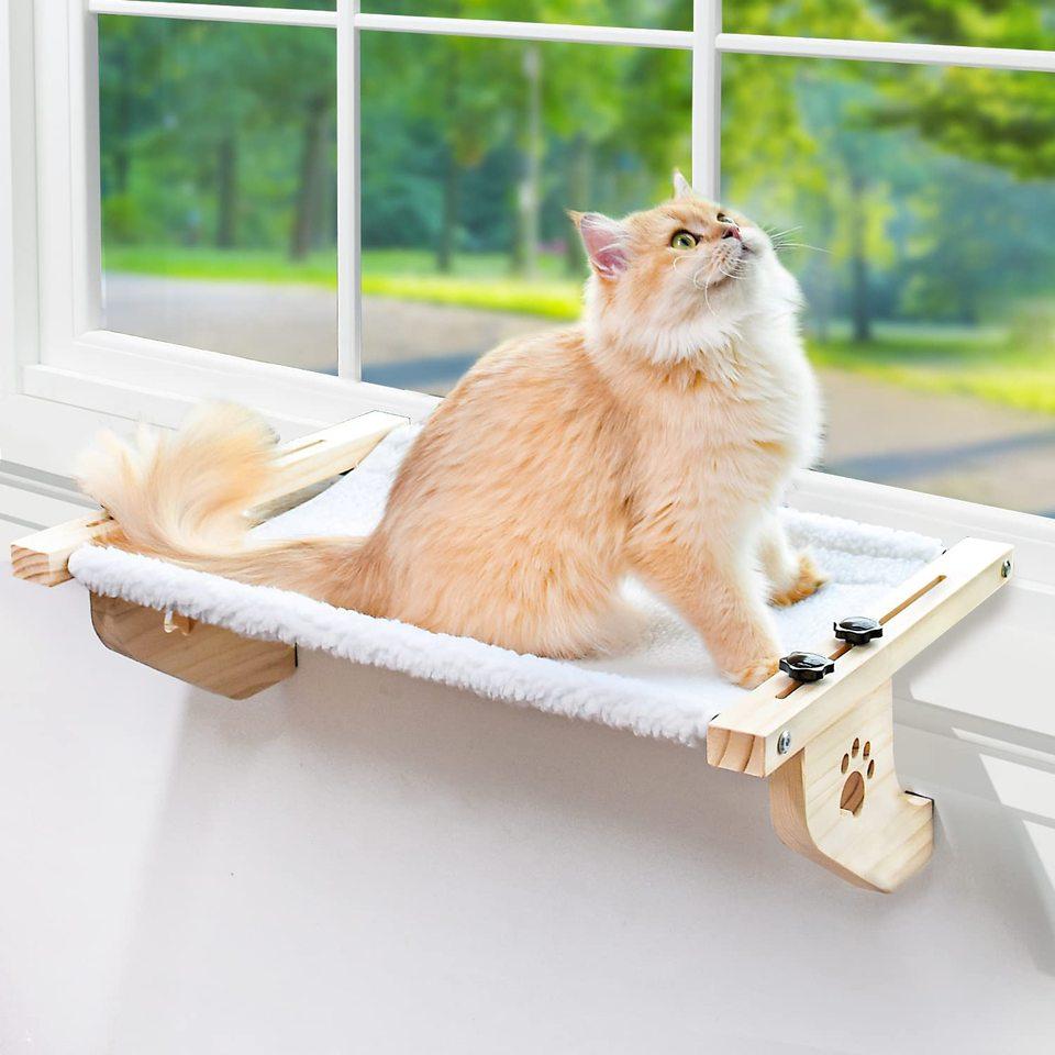Zuvmi Oversized Cat Window Perch, 31.5 x 14.96 in, Cat Window Hammock with Plush Bolster for Large Felines and Multi Felines, Adjustable Cats Bed for Windowsill, Bedside, Cabinet & Drawer (Gray)