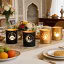 Black and Gold Ramadan Decor Set of 4, Modern Cylinder Glass Tealight Candle Holders, Eid Mubarak Table Decor, Mosque Moon & Star Votive Holders, Elegant Islamic Ramadan Gifts