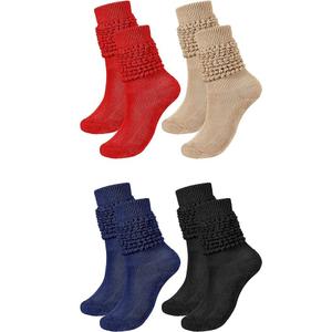 Bencailor 4 Pairs Women Slouch Socks Cotton Scrunch Stacked Knee Boot Socks for Women Men 80s 90s (Combination Colors)  5-9