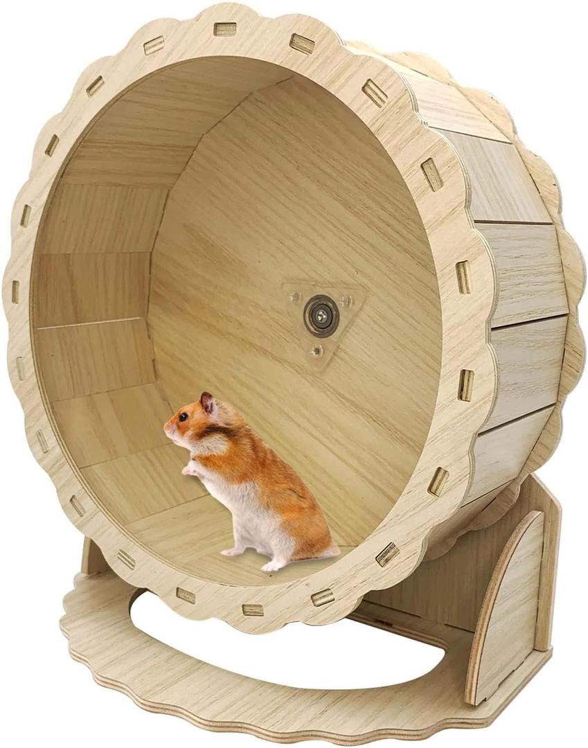 Hamiledyi Wooden Hamster Wheel, Small Pets Exercise Wheel, Silent Running Wheel for Gerbil, Mice, Guinea Pigs, Dwarf Syrian Hamster (8.26in)