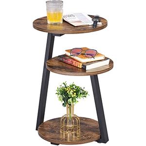 BEWISHOME Round End Table Side Table with Metal Frame, Accent Nightstand Bedside Table with 3-Tier Shelves, Small Couch Coffee Table for Living Room Bedroom Rustic Brown KTZ41Z BEWISHOME Round End Table Side Table with Metal Frame, Accent Nightstand Bedside Table with 3-Tier Shelves, Small Couch Coffee Table for Living Room Bedroom Rustic Brown KTZ41Z