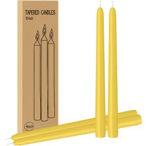2X LYOBATH 4 Pack Yellow Taper Candles - Taper Candles 10 Inch Dripless, Smokeless & Unscented - 8 Hours Long Burning - Ideal for Weddings, Dinner Parties, and Home Decor