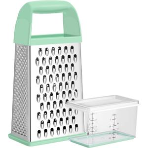 Urbanstrive Cheese Grater With Container, Professional Cheese Grater with Handle, Stainless Steel Graters for Kitchen Handheld, Box Grater with 4 Sides for Vegetables, Ginger, Potatoes (Mint Green)