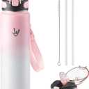 Enerbone 32 oz Insulated Water Bottle, Stainless Steel Bottle with Carrying Strap, Double-Wall Vacuum Insulation Design, Leakproof Sports Bottle with Straw, Keep Drinks Cold or Hot for Hours (Cotton)