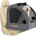 PAWZIDEA Portable Dog Crate for Car Travel, Collapsible Pet Travel Crates  Enclosed Soft-Sided Car Kennel Carrier for Backseat, Secures w/Seatbelt & Headrest Strap, Chew-Proof, Mid-Hemp Grey, Large