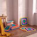 Drydiet 12 Pcs Carpet Seats for Classroom 16" Square Rug Seat, Rainbow