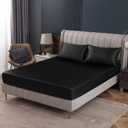 Homiest Black Satin Fitted Sheet Queen Size, Deep Pocket, Luxury & Ultra Soft Bedding