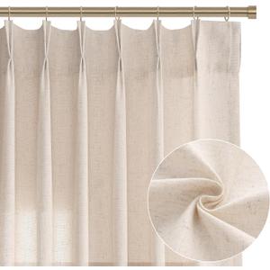 Pinch Pleated Linen Curtains 108 Inches Long 2 Panels Set Living Room Pleat Drapes Light Filter Thick Flax Burlap Texture Semi Sheer Large Window Floor to Ceiling 108 Inch Curtains 9 FT Cream Beige