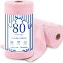 Ferdilan 80 Pack Microfiber Cleaning Cloth Roll,Lint Free Rags Paper Towels & Tear Away Reusable Towels,Washable Shop Rags,Wash Cloths Dish Rags(12" x 12") for Car Kitchen Window Garage-Pink