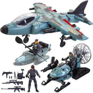 JOYIN Military Toy Set, Airplane, Role Play Fighter Jet with Soliders, Army Men Action Figures, Snowmobile, Kayak Boat, Army Toys for Boys Age 4-7, Kids Birthday Easter Presents