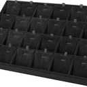 24 Grids Stackable Jewelry Tray Organizer with Removable Dividers, Velvet Jewelry Display Tray for Earrings Necklaces Bracelet Rings Display Showcase - Black