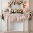 VitalCozy 1 PCS White Pink Bow Garland Banner, Satin Ribbon Hanging Party Bow Garland Decoration for Birthday Baby Shower Wedding Party Supplies