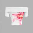 WDIRARA Women's Floral Off Shoulder T Shirt Graphic Short Sleeve Tee Y2k Fitted Top (White, S)