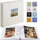 Photo Album with Writing Space 50 Pages 4x6 Photos Hold 200 or 5x7 Pictures Hold 100, Linen Cover Small Photo Book Albums with Memo for Anniversary Wedding Baby (Beige)