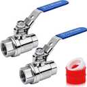 2 Pack 1/2" NPT Female 304 Stainless Steel Ball Valve, Full Port Shut Off Ball Valve with Locking Device, 1000 WOG Water, Oil, and Gas Application, 2-Piece Construction, Vinyl Handle