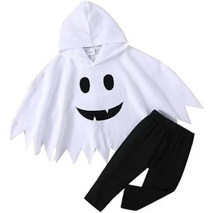 Noubeau Toddler Baby Boys Girls Halloween Costume Ghost Cloak Hooded Top Black Pants Boo Spooky Ghost Costume Cosplay Clothes 3-4 years old