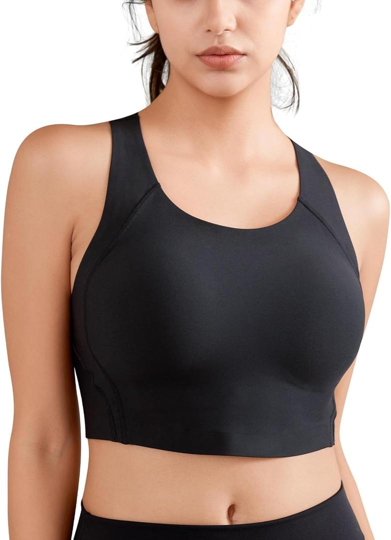 Momcozy Sports Bra for Women, Low-Impact Longline Wireless Racerback Workout Bra, Comfortable Full Coverage Sports Bra, Size S