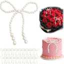 20Pcs Pearl Bow Cake Topper Pearl Bows for Bouquets Cupcake Party Coquette Cake Decorations Cute Cake Decor for Weeding Baby Shower Women Girls Princess Themed Birthday Party Accessories White