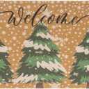 Winter Outdoor Decor Door Mat - Pine Tree Coir Welcome Front Mat with Anti-Slip Backing Home Entrance Doormats 30''x 17''