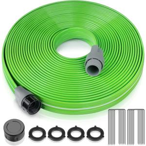 LAVEVE Heavy Duty Sprinkler Soaker Hose 75 FT, Flat Garden Hose with Holes, Efficient Flexible Irrigation Hose for Yard, Lawn and Garden, Includes Stakes