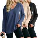 3 Pack Women's Oversize Nursing Shirts for Breastfeeding with Hidden Zippers Loose Fit Long Sleeve Maternity Tops (Large, Haze Blue, Apricot, Black)