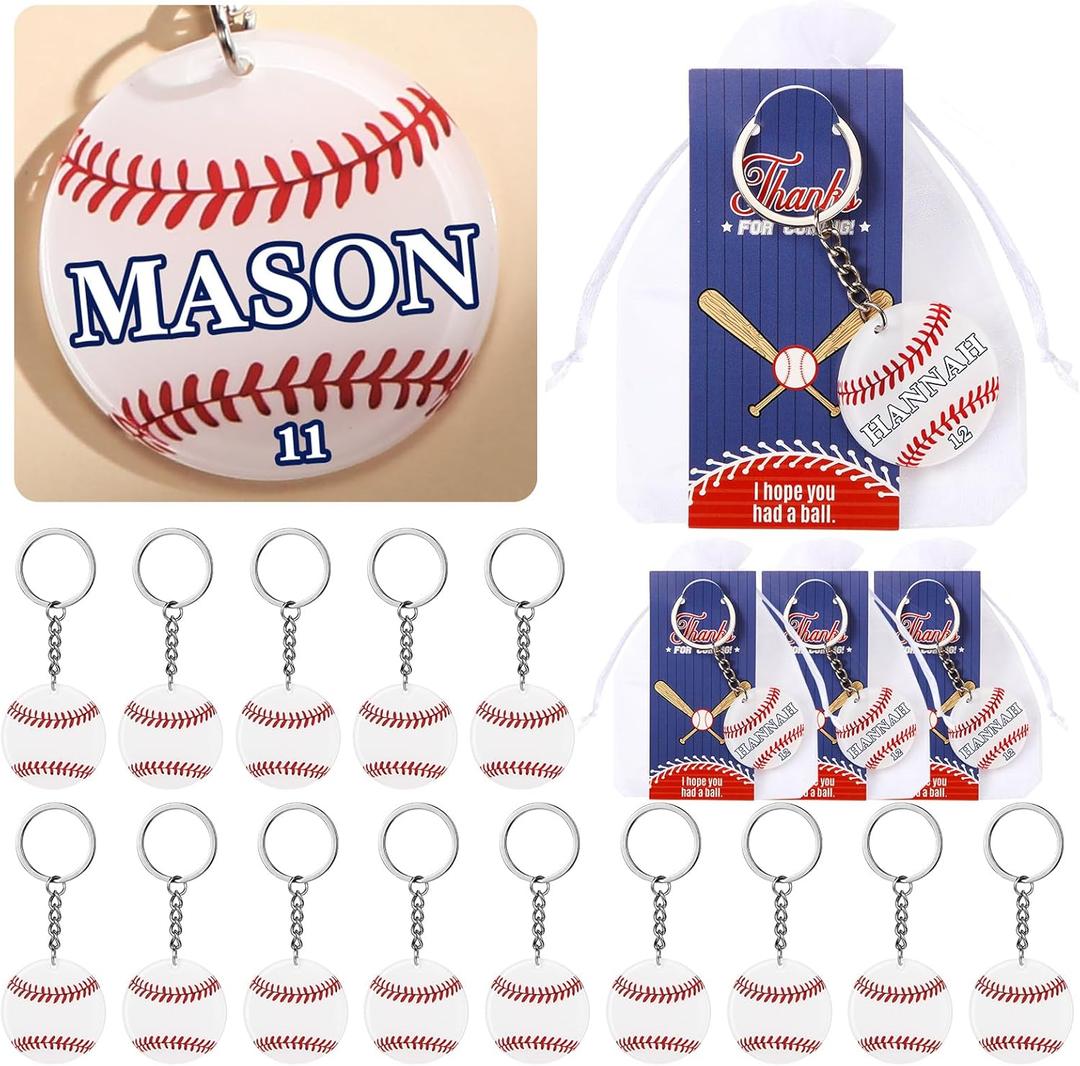30 Sets Sport Team Party Favors Acrylic DIY Name Keychains Soccer Softball Baseball Keychain Gift for Birthday Party Reward(White,Baseball) (As Pictures Shown)