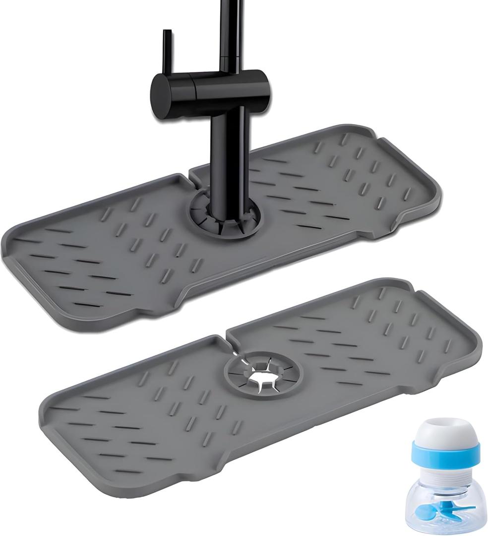 Silicone Faucet Splash Guard 17" x 7" Sink Mat for Kitchen & Bathroom, Non-Slip Drip Catcher & Waterproof Protector, Keeps Countertops Dry & Clean,  Black