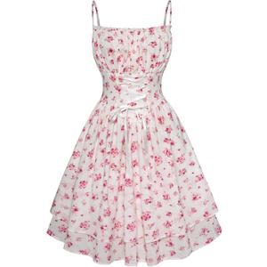 Scarlet Darkness Women Corset Floral Dress Spaghetti Strap Mini Sundress for Teens, Size L
