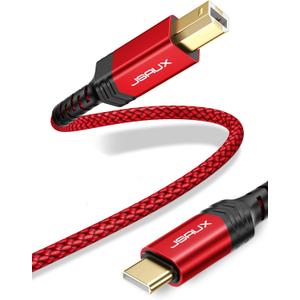 JSAUX USB B to USB C Printer Cable 15ft, Nylon Braided MIDI Cable Compatible With MacBook Pro, HP, Epson, Canon, Brother, Lexmark, Xerox Printers and Scanner - Red