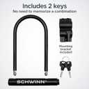 Schwinn Bike U-Lock with Keys, 12 mm x 7.5 inches, Black, Vinyl Coated Steel Shackle, Mounting Bracket for Storage and Transport, Anti Theft Protection, Shackle Bike Lock for Security