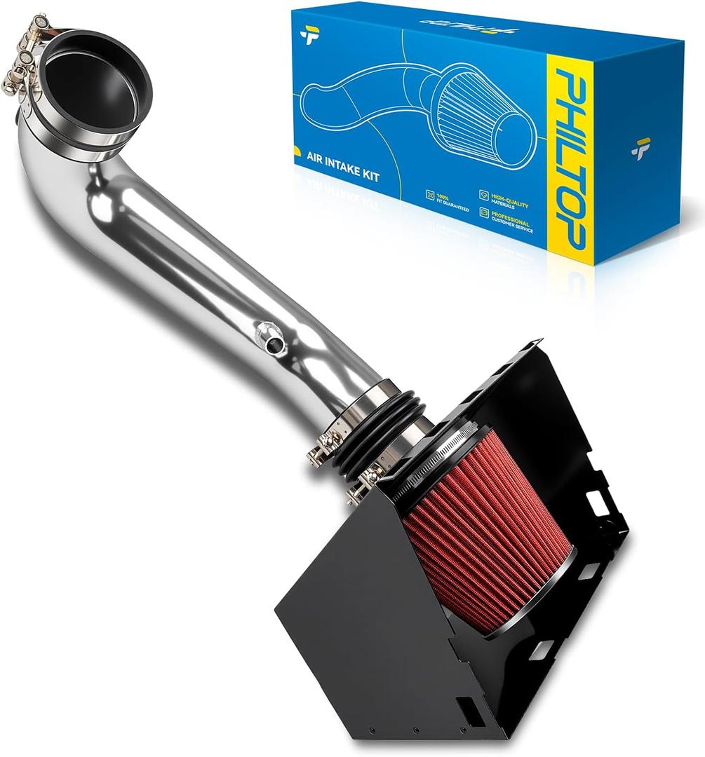 PHILTOP 3.5" Cold Air Intake Kit System + Heat Shield Compatible with Dodge Ram 1500/2500/3500 2009-2021 V8 5.7L, High Performance, Red