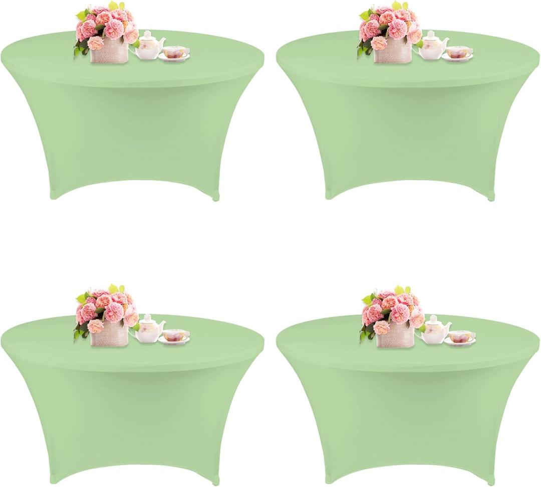 4 Pack 5FT Round Spandex Tablecloth 60 Inch Stretchable Table Cover Washable and Wrinkle Resistant Table Cloth, Fitted Round Table for Wedding, Banquet, Birthday, Party, Restaurant (Sage Green)