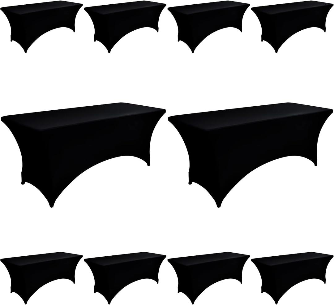 10-Pack 6ft Black Spandex Table Covers for Rectangle Standard Folding Tables - Wrinkle Resistant Stretch Tablecloths - Ultimate Fitted Table Protector for Parties, Banquet, Wedding