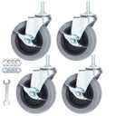 Caster Wheels, Heavy Duty Casters Threaded Stem Casters No Noise Swivel Casters Set of 4 Locking Castor Wheels for Funiture, Workbench, Carts (4 Inch, American Size 1/2''-13×25mm)