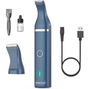 oneisall Dog Clippers with Double Blades,Cordless Small Pet Hair Grooming Trimmer,Low Noise for Trimming Dog's Hair Around Paws, Eyes, Ears, Face, Rump (Teal) (Blue)