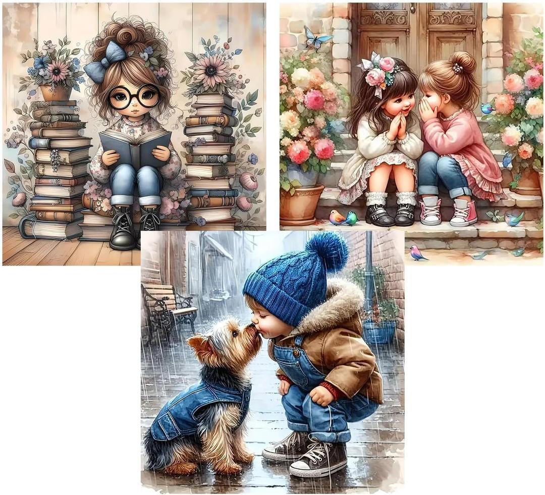 WEMEON 3 Pack Diamond Art Kits for Adults, Girl Diamond Painting Kits, 13.7x13.7inch