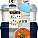 FITOFRESH Insulated Soup Container With Lid & Sandwich Container, Hot Food Insulated Lunch Container, Complete Thermo Lunch Kit With Ice Pack, Navy