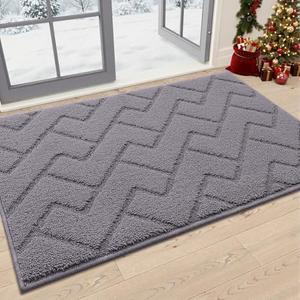 OLANLY Indoor Door Mat, 32x20, Dirt Resistant and Absorbent, Sturdy Non-Slip Rubber Backing, Easy to Clean, Washable Low-Profile Doormat for Entryway, Grey