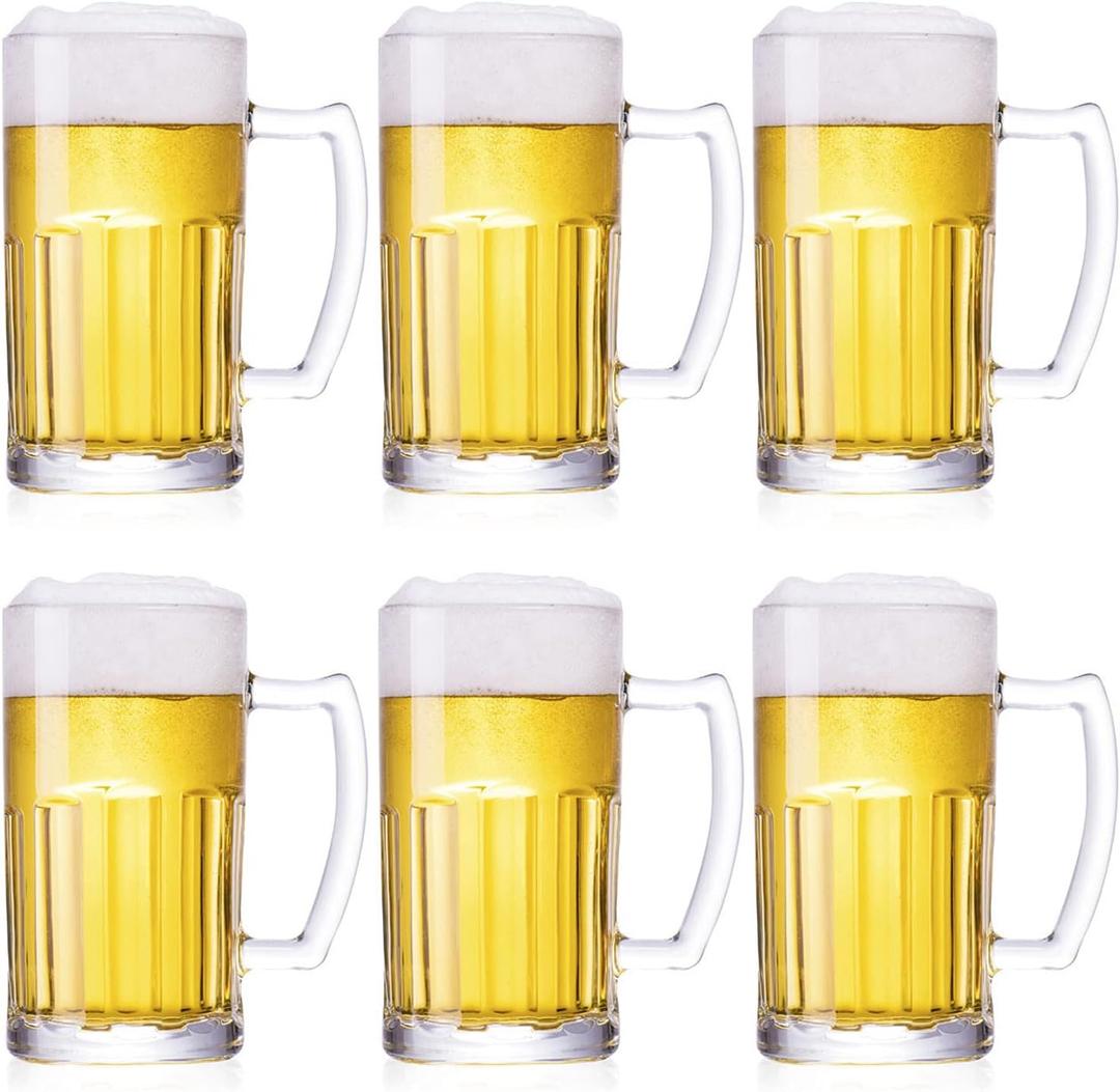 6 Pack Heavy Beer Mugs, Large Beer Glasses with Handle, 20 Ounce Glass Steins, Classic Beer Mug glasses Set