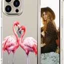 Hungo Compatible for iPhone 16 Promax Case for Women Girls Clear Design Cute,Girly Designer Aesthetic Pro Max Protector Pink Couple Flamingos in Love Heart Animal