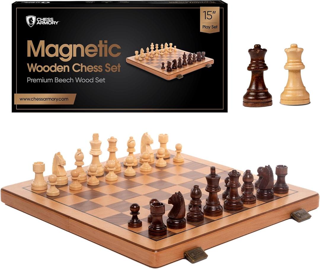 Chess Set Magnetic - Premium Wooden Board Game with a Portable Wood Case and Secure Storage for Pieces, Set for Adults (Beech Wood) - Chess Armory
