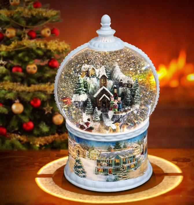 Large Christmas Snow Globes Village Snow Globe Christmas Lantern Rotating Train Musical Glitter Globe 10.2 Inch LED Lights USB&Battery Operated Christmas Decoration Gift for Home