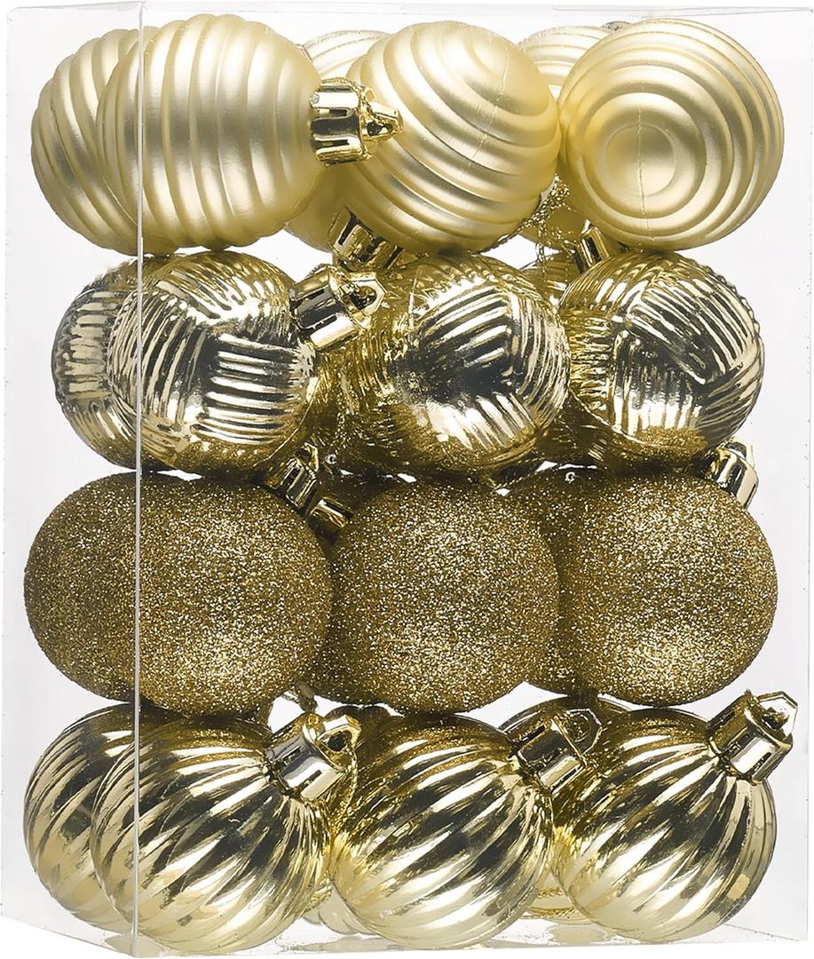 Valery Madelyn 1.6" Small Christmas Ornaments Tree Decorations Set for Fall Halloween, 24ct Gold Shatterproof Ball Hanging Ornament Bulk for Xmas Holiday Party Decor