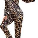 WDIRARA Women's  Leopard Print Satin Pajama Pants Sleepwear Pants (Large)