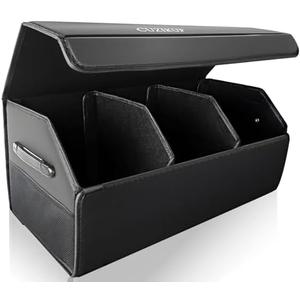 CUZIKUP Car Trunk Organizer for SUV Sedan,Extra Large,Premium PU Leather Foldable Cargo Storage Box with Magnetic Lid,Multi-Compartment Collapsible Trunk Organizers (Black)