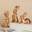 Easter Bunny Decorations, 3 PCS Resin Gold Bunny Figurines Vintage Rabbit for Easter Decor Small Decorative Rabbit Statues for Home Decor, Spring Tabletop Centerpiece(Rose Gold 3pcs)