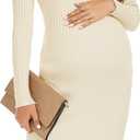 Maternity Dress Long Sleeve V Neck Knit Stretchable Sweater Dresses Pregnancy Clothes for Photoshoot Baby Shower (Small, Apricot)
