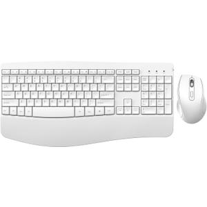 Ergonomic Keyboard and Mouse Combo, Full Size Cordless Computer Keyboard with Palm Wrist Rest Ergonomic Mouse for Windows Computers Laptops - White