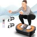 Vibration Plate Exercise Machine, PBYRD Portable Full Body Vibration Platform for Lymphatic Drainage, 9 Preset Auto Mode Fitness Board for Weight Loss Shaping, with Resistance Bands, 99 Levels